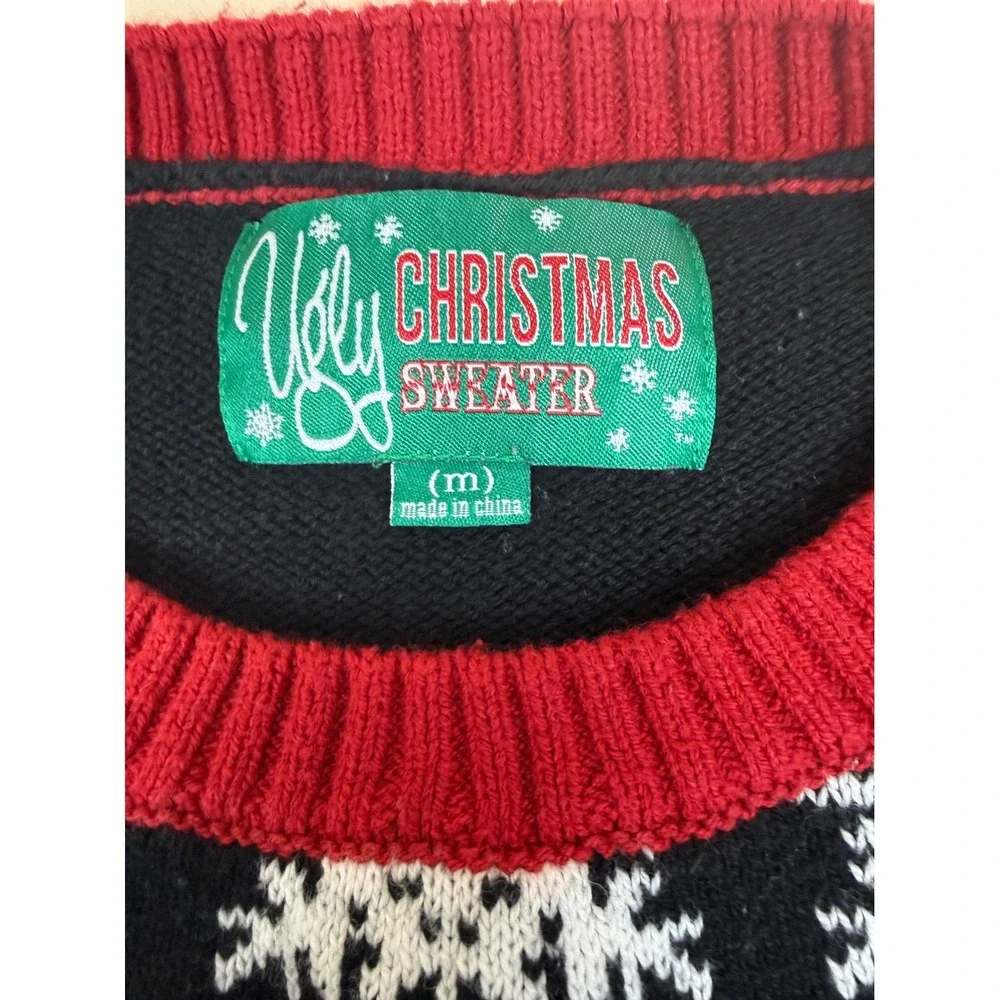 Ugly Christmas Sweater M Bigfoot Yeti Holiday Plaid Vest Snowflakes Black